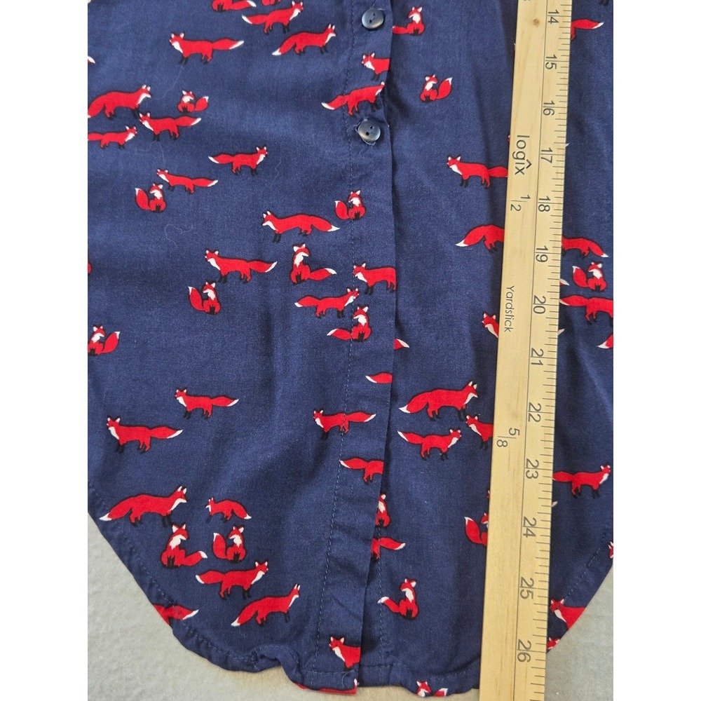 Red Fox Print Button Up Shirt Womens M Tie Front Roll Sleeve Novelty Woodland - Picture 8 of 9
